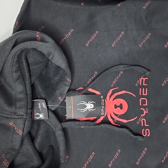 SPYDER BLACK SWEATSHIRT WITH HOODIE, THE LOGO IS RED, LARGE SIZE - Picture 6 of 9